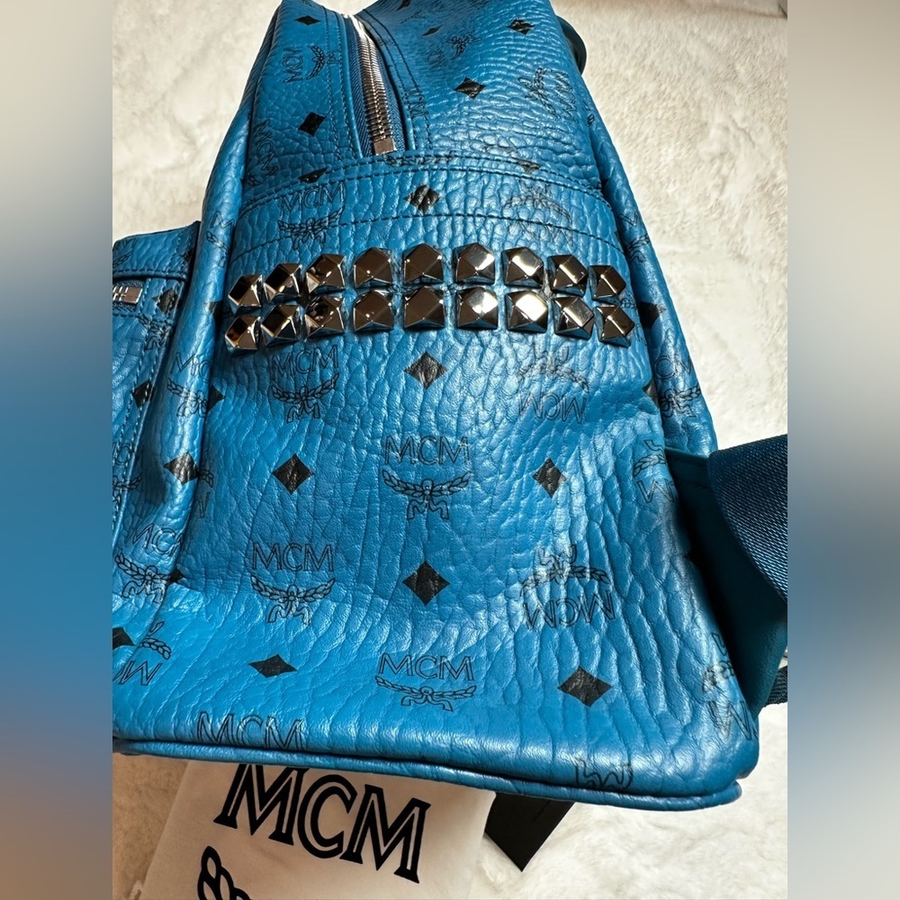 MCM blue Leather Backpack with studs brand new with tag - Picture 12 of 16